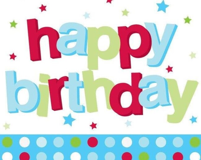 Blue Dots Happy Birthday Beverage Napkins