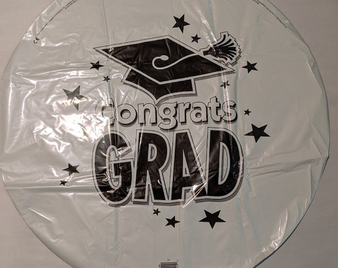 White Round Graduation Balloon - Grad Party Supplies