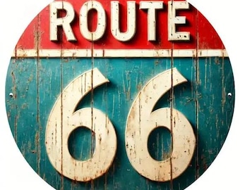 Route 66 Round Metal Sign - 8x8 Inch