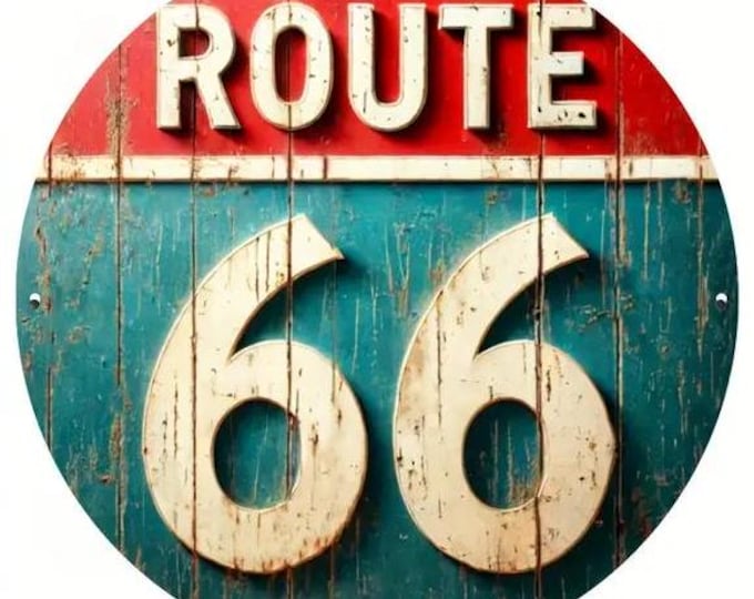 Route 66 Round Metal Sign - 8x8 Inch
