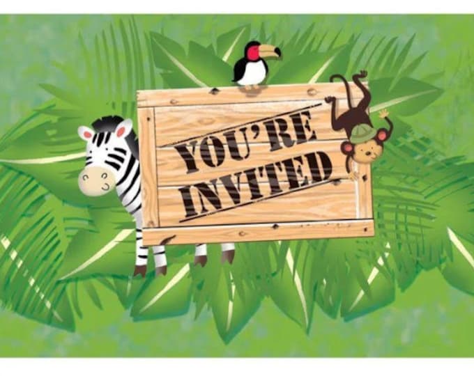 Safari Adventures Party Invitations (8) - Jungle Birthday Party Supplies