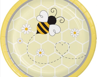 Bumblebee Baby Dessert Plates (8) - Bee Themed Birthday & Baby Shower Party Supplies