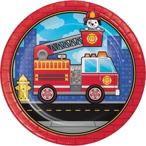 Flaming Fire Truck Dinner Plates (8)