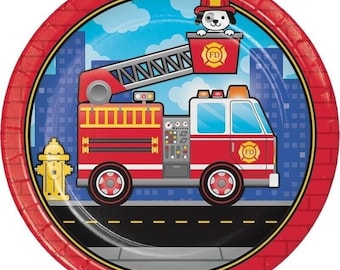 Flaming Fire Truck Dinner Plates (8)