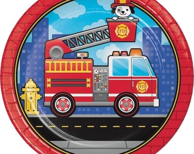 Flaming Fire Truck Dinner Plates (8)