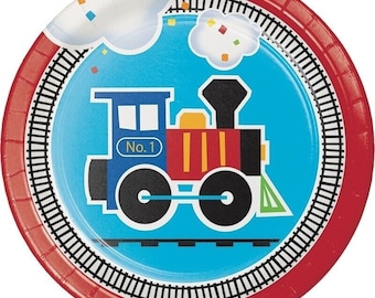 All Aboard Train Party Dessert Plates (8) - Birthday Party Supplies