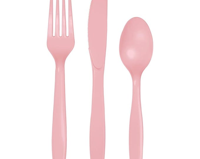 Pink Premium Plastic Forks, Spoons, Knives Cutlery - Pkg of 24 - 8ea