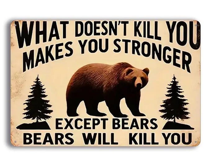 New, Reproduction What Doesn't Kill You Makes You Stronger Except Bears - 8x12 Inch