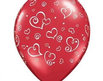 Red Swirl Hearts Latex balloons (25)