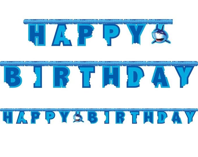 Shark Themed Happy Birthday Party Banner