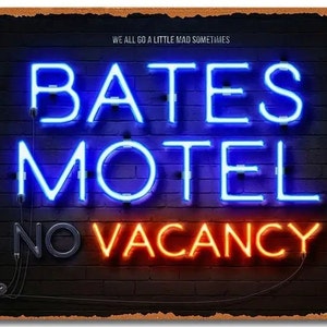 Bates Motel Neon Lights Style Retro Vintage Tin Sign - 8x12 Inch