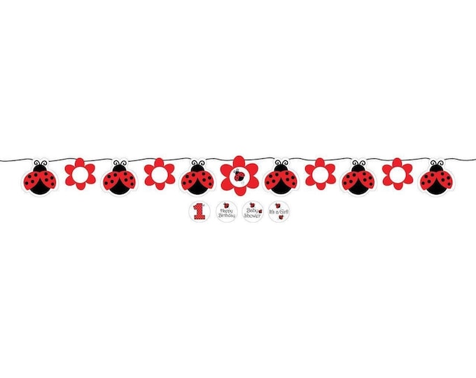 Ladybug Fancy Circle Ribbon Banner - Includes stickers for Happy Birthday, It's a Girl or Baby Shower
