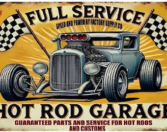 Full Service Hot Rod Garage Metal Sign - 8x12 Inch