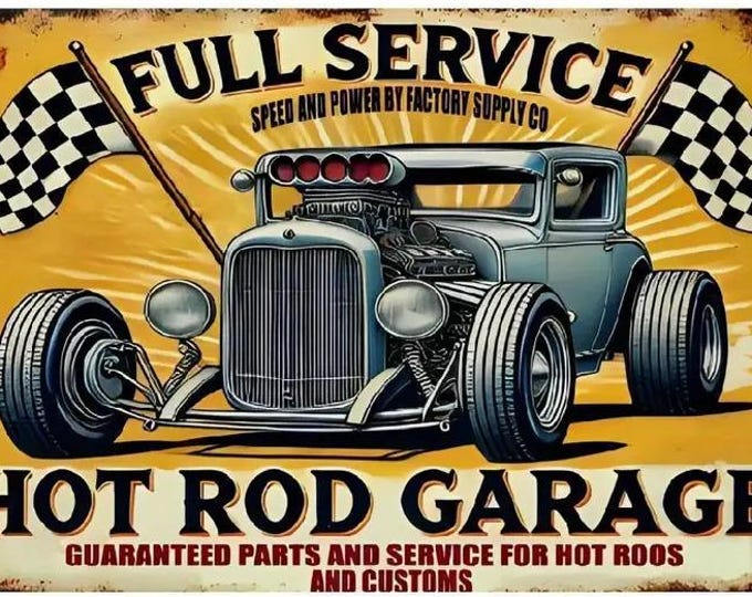 Full Service Hot Rod Garage Sign - 8x12 Inch