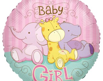 Baby Girl Jungle Animals Balloon - Elephant Giraffe Hippo Shower Party Supplies
