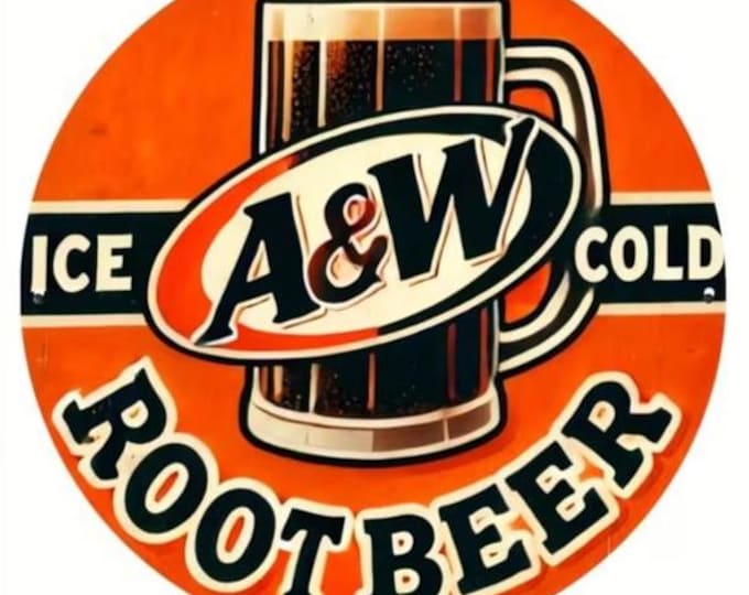 A&W Root Beer Round Metal Sign - 8x8 Inch