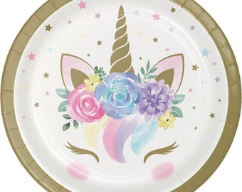 Pastel Unicorn 7" Dessert Plates (8)