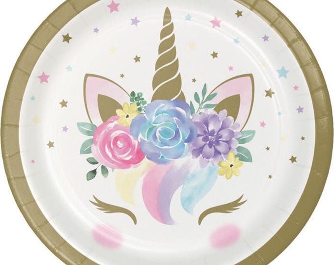Pastel Unicorn 7" Dessert Plates (8)