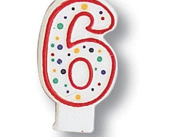 Polka Dot Number 6 Birthday Party Candle