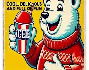 Icee polar bear tin sign - retro tin sign - 8x12 inch