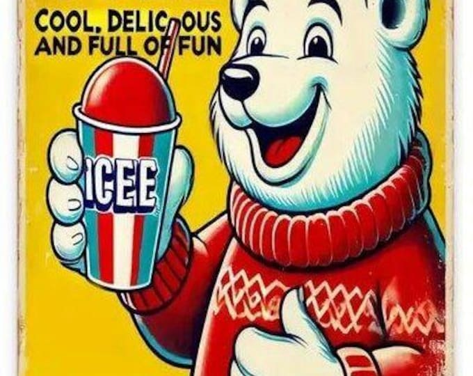 Icee polar bear tin sign - retro tin sign - 8x12 inch