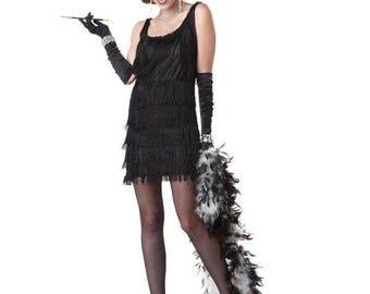Women's Black 1920s Flapper Costume | Roaring 20s Fringed Gatsby Dress