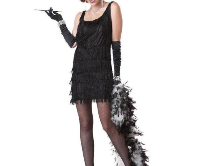 Women's Black 1920s Flapper Costume | Roaring 20s Fringed Gatsby Dress