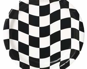 Checkered Flag Dessert Plates (8) - NASCAR Racing Birthday Party Supplies