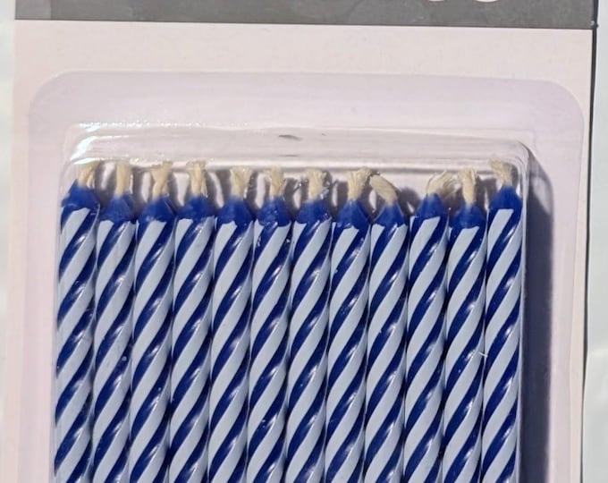 Blue and White Striped Birthday Party Candles (24)