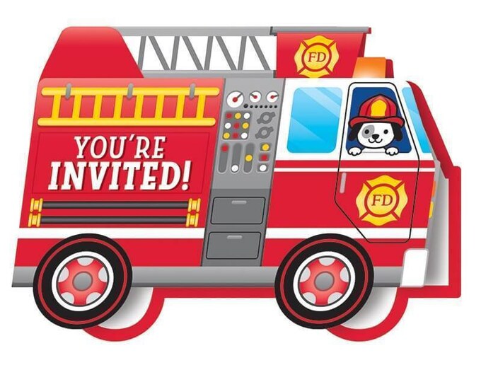 Flaming Fire Truck Party Invitations (8)