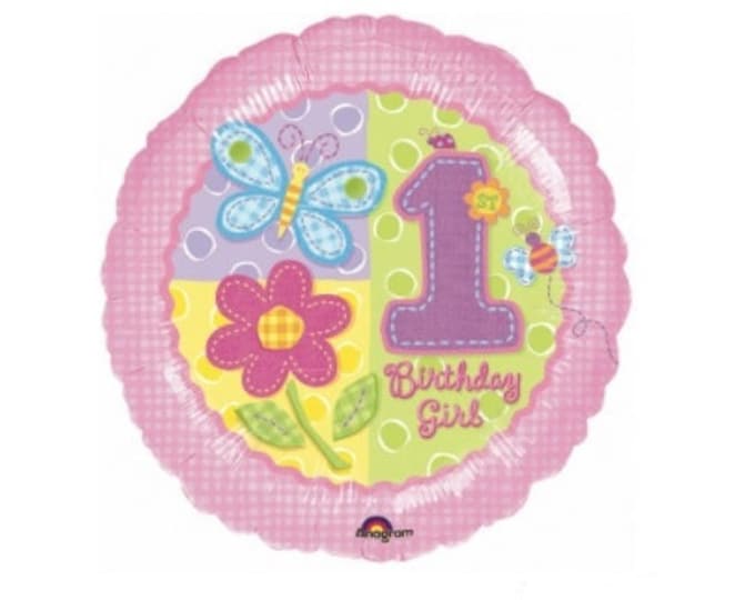18" Hugs and Stitches Girl 1st Birthday Balloon