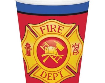 Flaming fire truck cups (8) - birthday party supplies