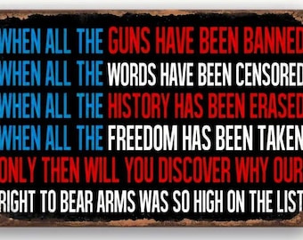 New, Reproduction Second Amendment Metal Sign - 8x12 Inch