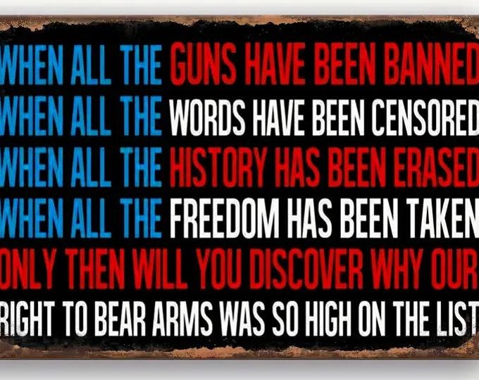 New, Reproduction Second Amendment Metal Sign - 8x12 Inch