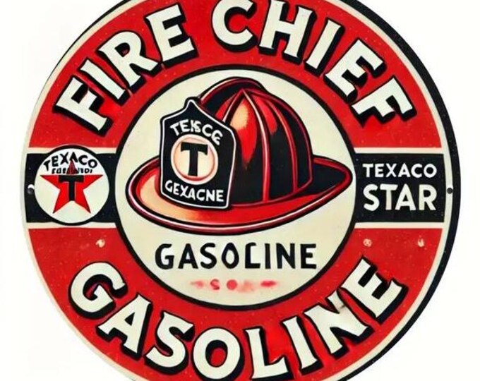 Texaco Fire Chief Gasoline Round Metal Sign - 8x8 Inch