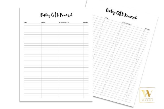 Items similar to Baby Gift Record Sheet, Baby Shower Printable, Baby ...