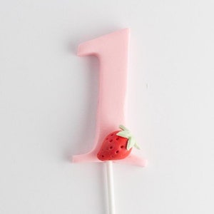 Pink Fondant Number 1 Cake Topper: Strawberry First Birthday