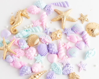 Fondant Pastel and Gold Seashells- Updated listing and colors!