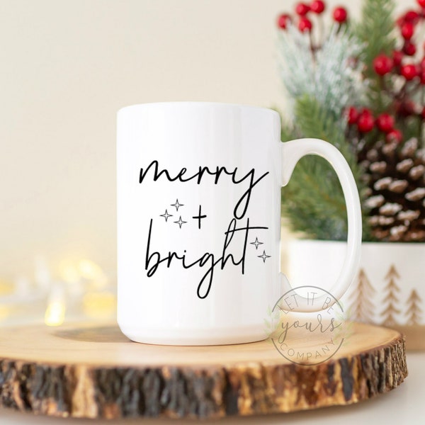 Merry and Bright, Christmas Mug, Coffee Mug, Christmas Coffee Mug, Holiday Mug, Hot Chocolate Mug, Christmas Gift Idea, Gifts For Her