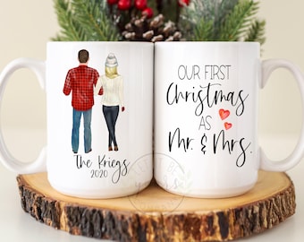 Our First Christmas as Mr and Mrs., Wedding Gift, First Christmas Gift, Couples Gift, Bride and Groom, Newly Married Wine Glass, Mr and Mrs