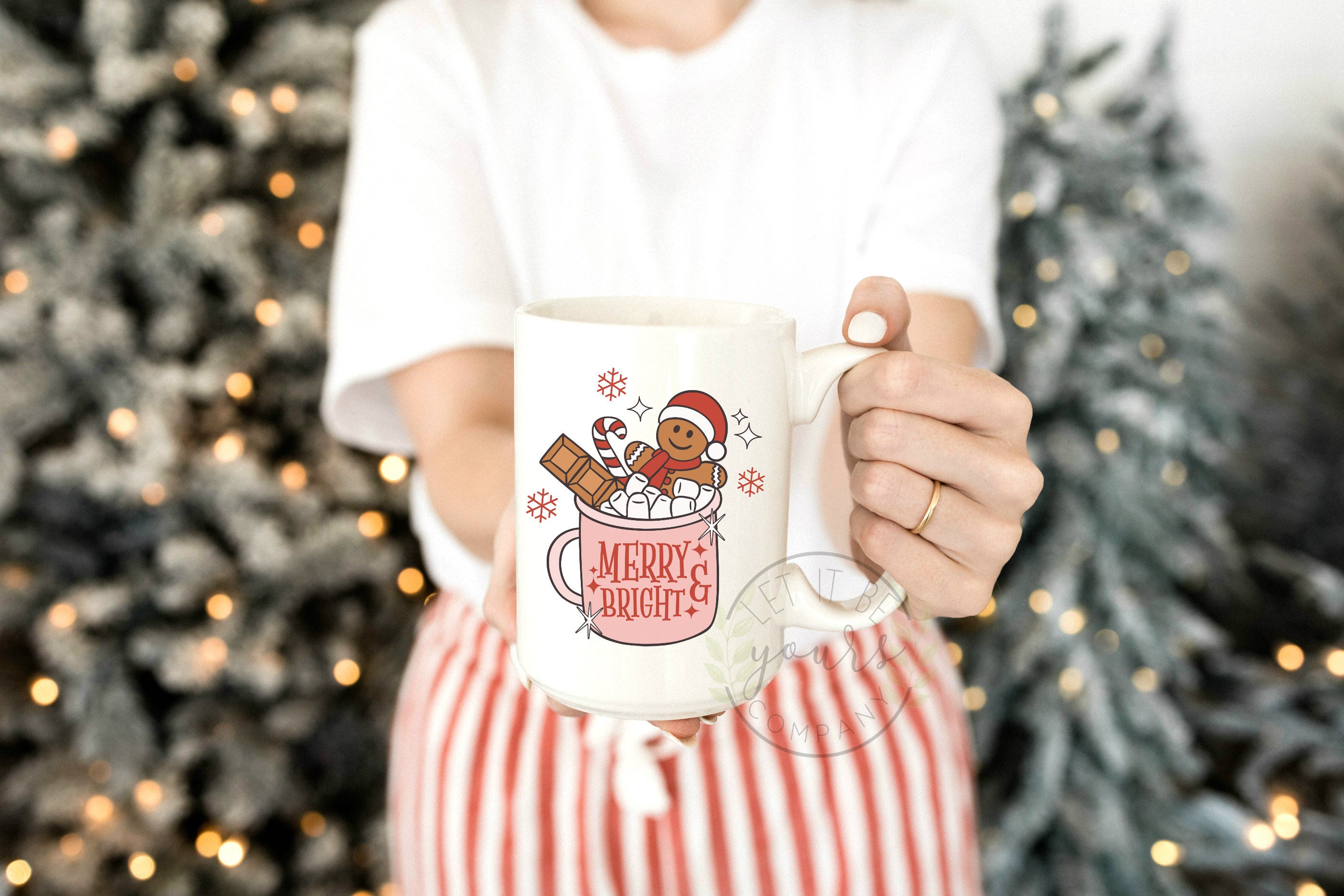 Merry & Bright Christmas Tumbler Cup with Handle