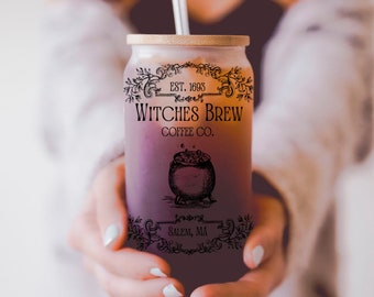 Witches Brew Coffee Co, Fall Tumbler, Iced Coffee Tumbler with Bamboo Lid and Straw