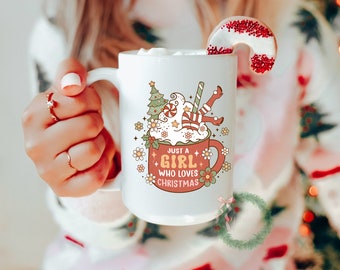 Christmas Wrap Mug, Retro Christmas Seasonal Decor, Pinkmas Gift For Her Retro Christmas Mug Just A Girl Who Loves Christmas