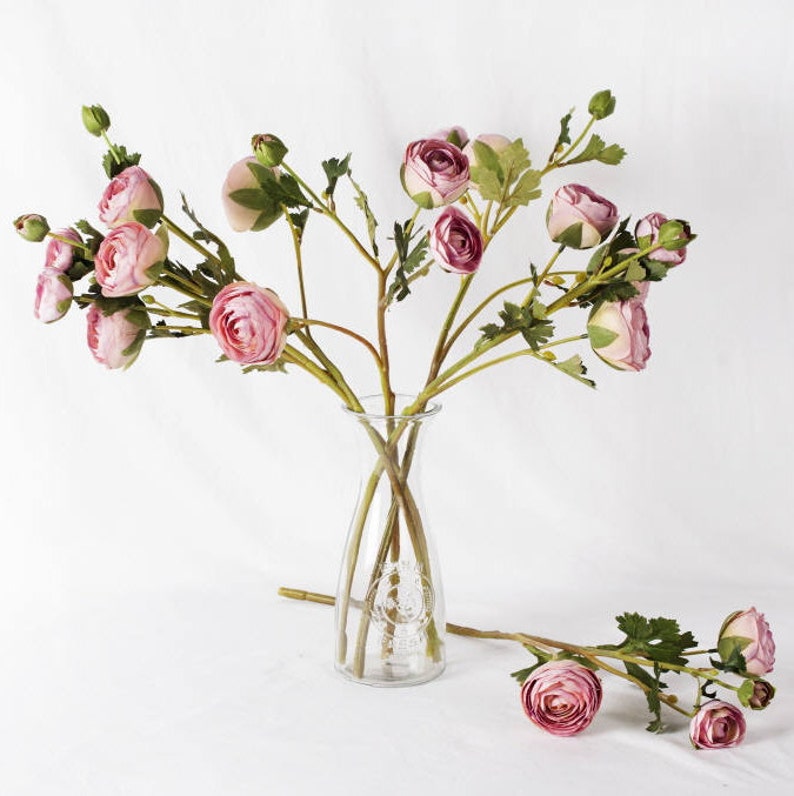 Artificial Pink Ranunculus Spray Branch / Fake Ranunculus Stem Etsy