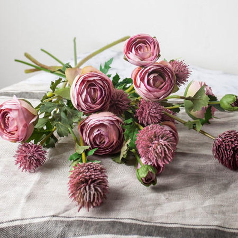 Artificial Pink Ranunculus Spray Branch / Fake Ranunculus Stem Etsy