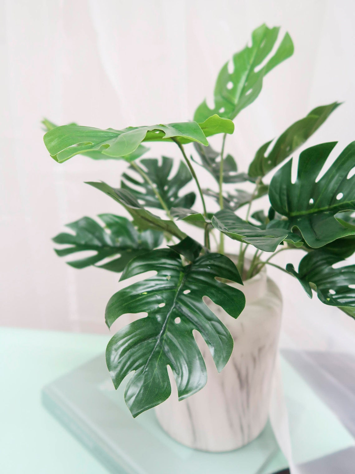 Marble Ceramic Vase Set with Artificial Monstera Bush / White Etsy