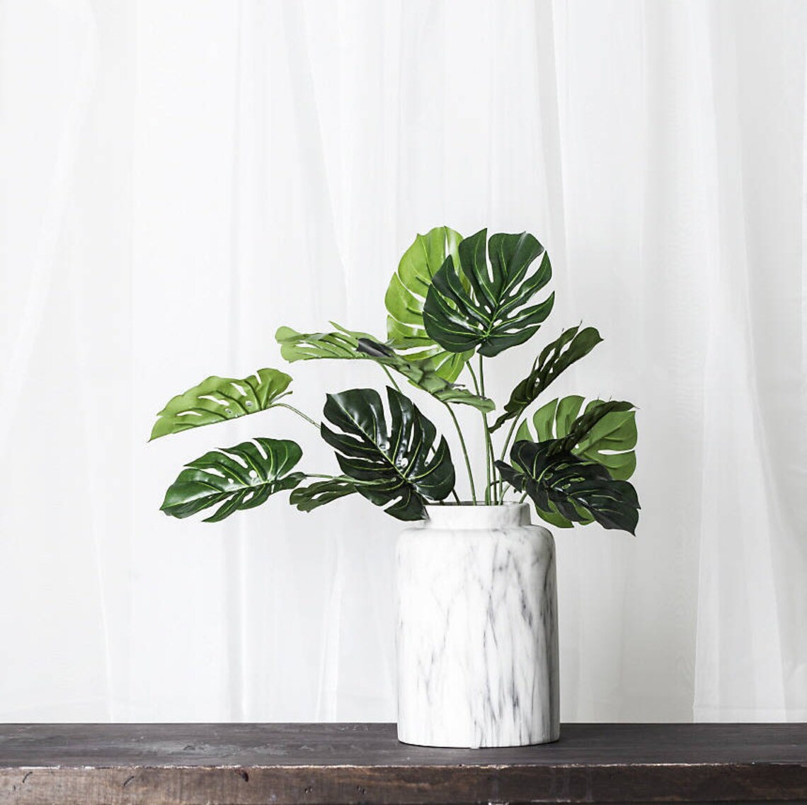 Marble Ceramic Vase Set with Artificial Monstera Bush / White Etsy