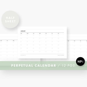 Perpetual Calendar 5.5 X 8.5 Half Sheet Size Printable PDF - Etsy