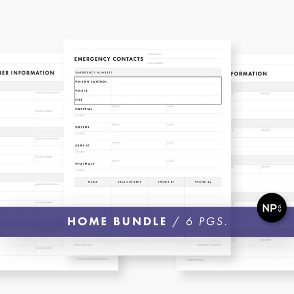 Printable Home Information Bundle PDF / Pet, Family, Emergency, Insurance, Home Inventory, Passwords