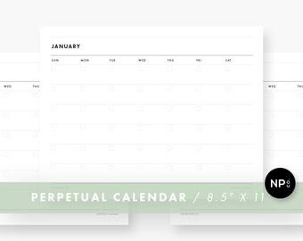 Perpetual Calendar - Minimalist Modern - Digital Download - PDF Printable - Black and White - 8.5" x 11" Letter Size Horizontal